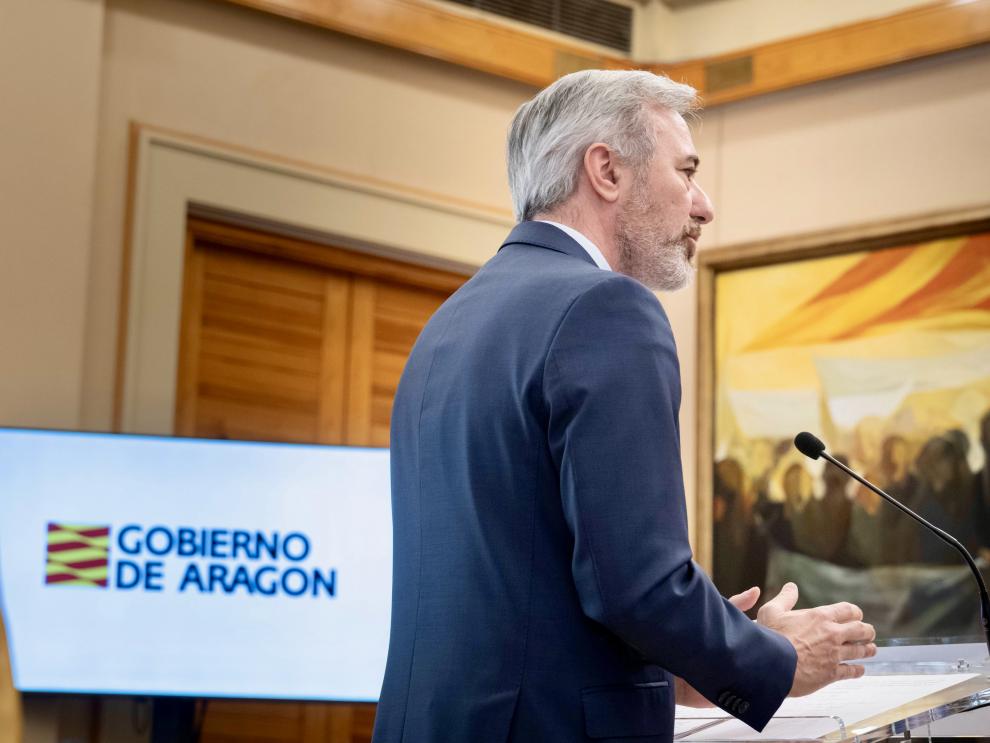El presidente Azcón, en la comparecencia sobre financiación autonómica de este jueves.