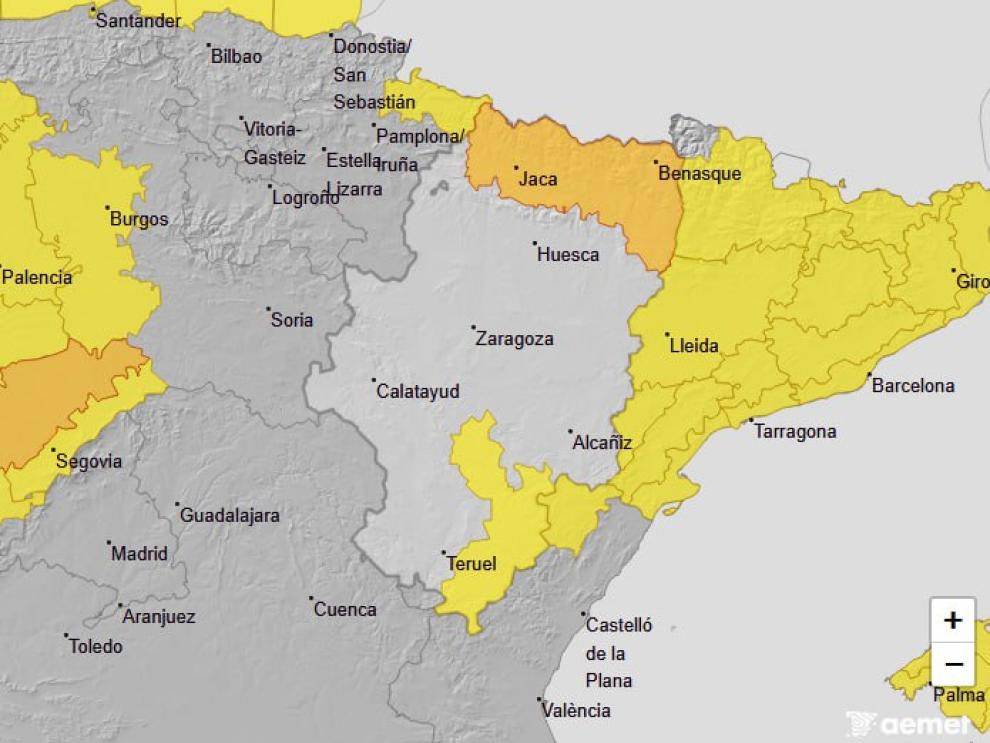 La previsión es de nieve en toda la cordillera pirenaica y de nivel amarillo en Gúdar y Maestrazgo hasta las 18.00