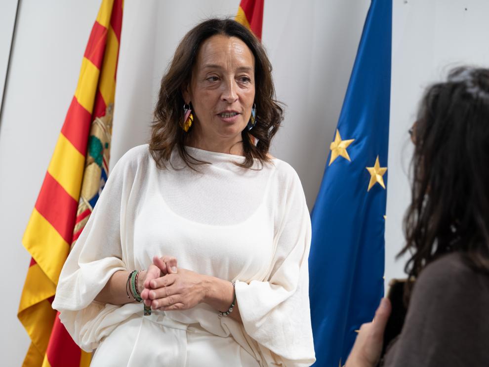 La consejera de Bienestar Social y Familia en funciones, Carmen Susín, atiende a los medios de comunicación.