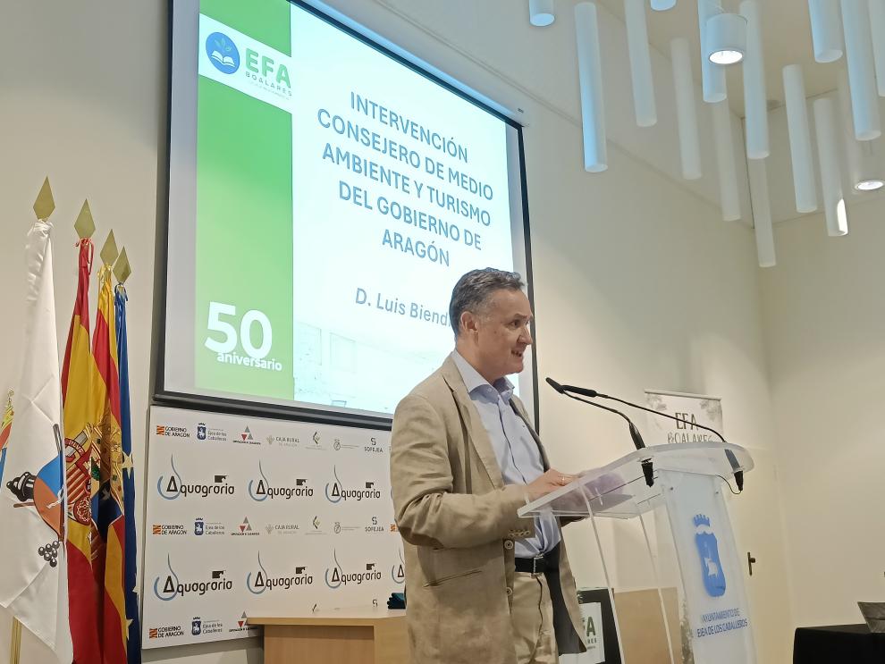 Biendicho, durante su intervención en Ejea.