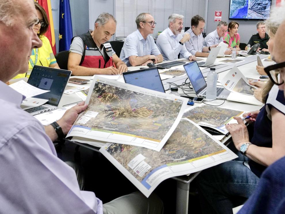 Reunión del Cecopi esta mañana en la sala de crisis del 112.