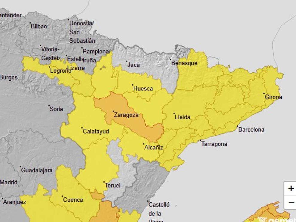 Avisos por temperaturas máximas para el jueves 16 en Aragón