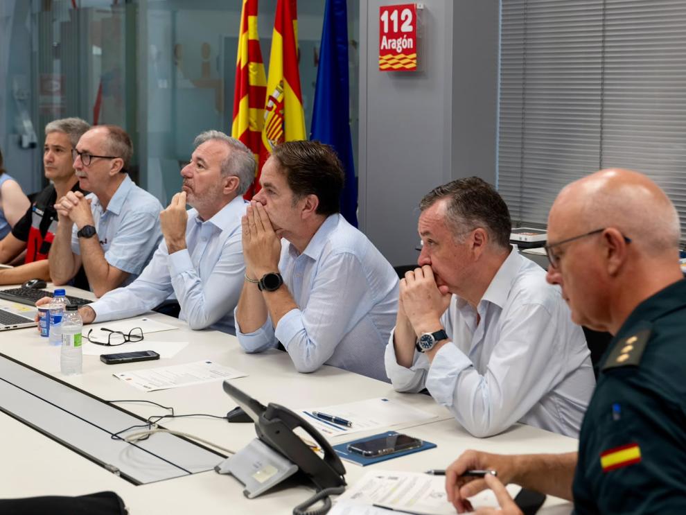 Imagen del Cecop de este viernes, con la presencia del presidente Azcón y varios consejeros del Gobierno de Aragón