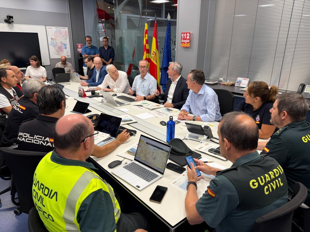 Reunión del CECOPI de hoy, 17 de agosto, a la que ha asistido el presidente de Aragón, Jorge Azcón.