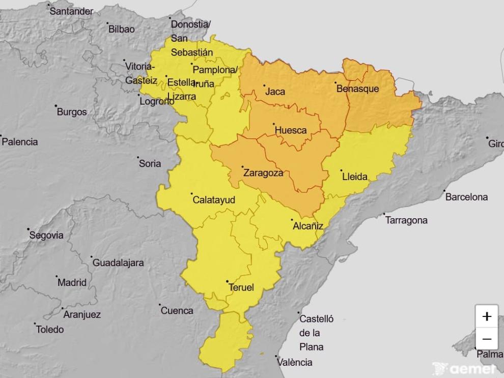 El 112 Aragón eleva a nivel naranja los avisos por precipitaciones en el sur de Huesca, centro de Huesca y Pirineo oscense y establece aviso amarillo en Gúdar y Maestrazgo.