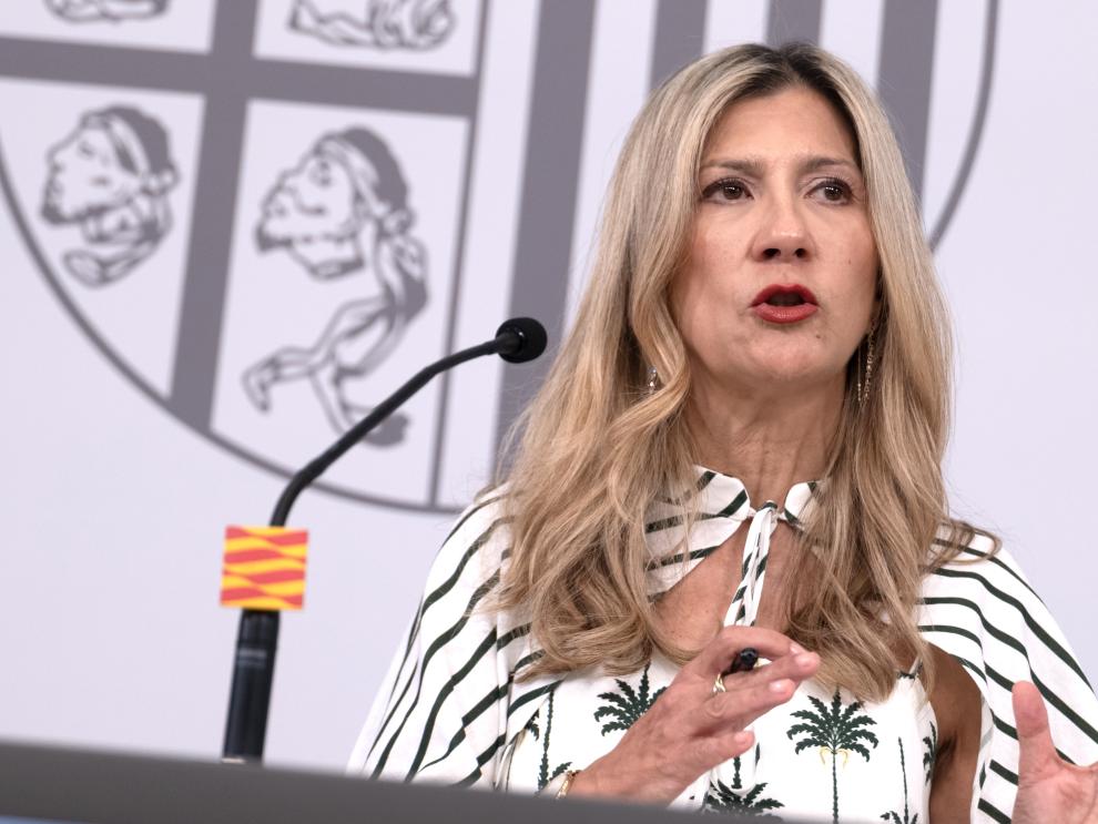 La vicepresidenta y portavoz del Gobierno de Aragón, Mar Vaquero, este miércoles en la rueda de prensa posterior al Consejo de Gobierno