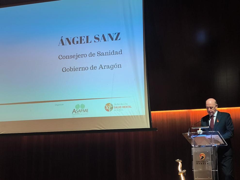 El consejero de Sanidad, durante el acto con motivo del Día de la Salud Mental que se ha celebrado en Huesca.
